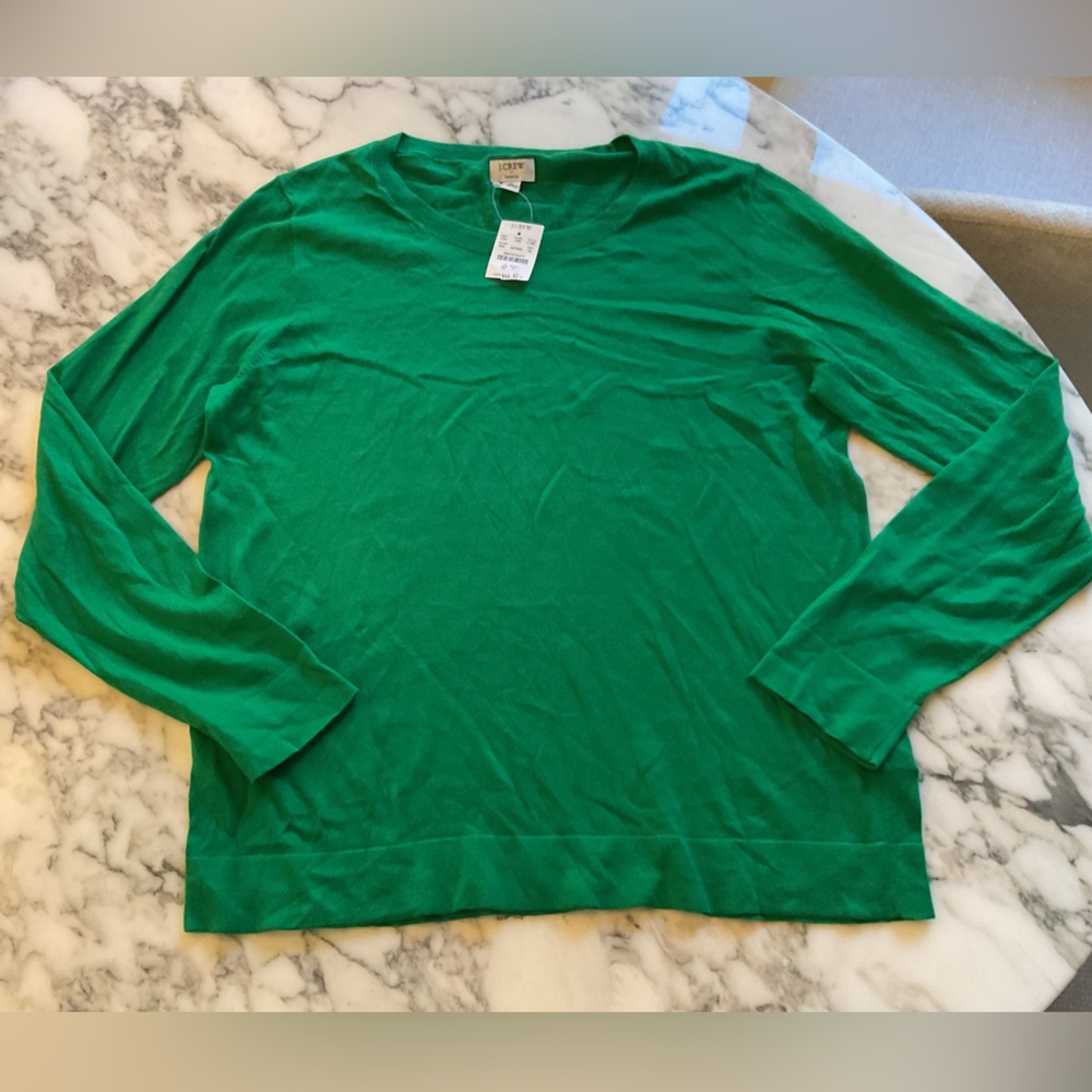 NWT JCrew Teddie Kelly Green Cotton Pullover Sweater L XL Small hole Incl patch - Picture 10 of 14